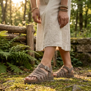 Sasha B6 - Women’s Wedge Stone Grey Suede Leather Sandals