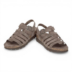 Sasha B6 - Women’s Wedge Stone Grey Suede Leather Sandals