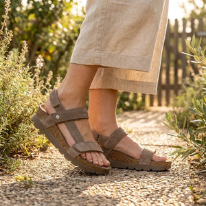Selma B18 - Women’s Wedge Stone Grey Suede Leather Sandals