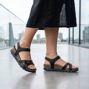Sulia B2 - Women's Wedge Black Leather Platform Sandals
