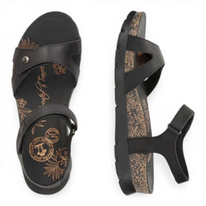 Sulia B2 - Women's Wedge Black Leather Platform Sandals