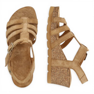 Vero B1 - Women's Wedge Heel Brown Suede Leather Sandals