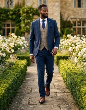 Arthur Navy Suit with Harris Brown Tweed Waistcoat