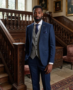 Arthur Navy Suit with Harris Grey Tweed Waistcoat