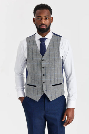 Arthur Navy Suit with Harris Grey Tweed Waistcoat