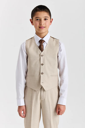 Belmont - Boys Beige Classic Stitch Lapel 3 Piece Suit
