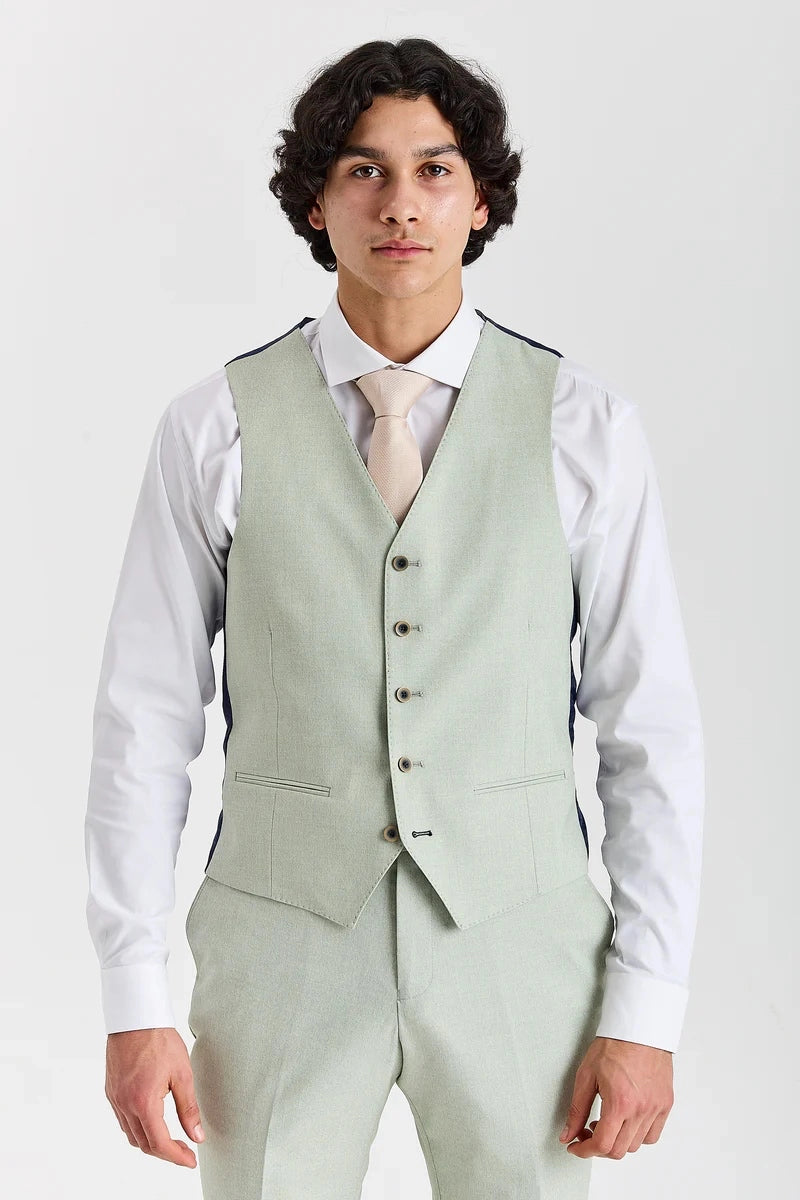Belmont - Men's Sage Green Tailored Fit Waistcoat-TruClothing