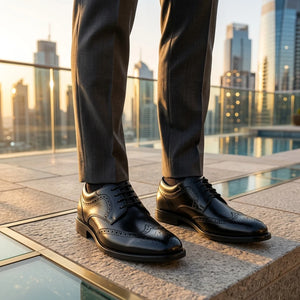 Cambridge - Men's Black Wingtip Brogue Derby Shoes