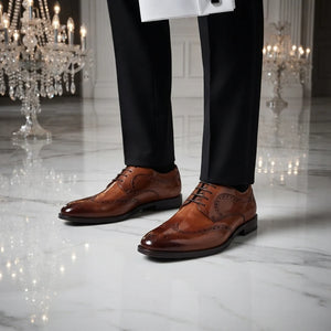 Cambridge - Men's Tan Brown Wingtip Brogue Derby Shoes