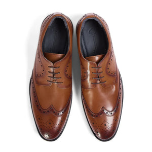 Cambridge - Men's Tan Brown Wingtip Brogue Derby Shoes