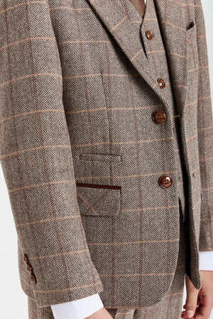 Harris - Boys Brown 3 Piece Wool Blend Tweed Suit-TruClothing