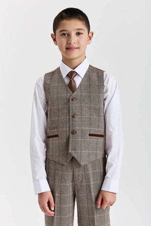 Harris - Boys Brown 3 Piece Wool Blend Tweed Suit-TruClothing