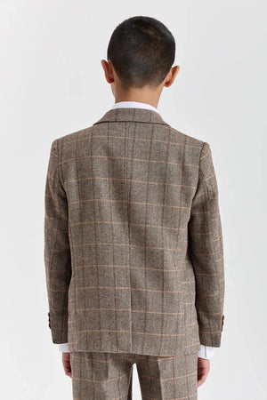 Harris - Boys Brown 3 Piece Wool Blend Tweed Suit-TruClothing