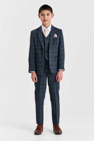 Harris - Boys Navy 3 Piece Wool Blend Tweed Suit