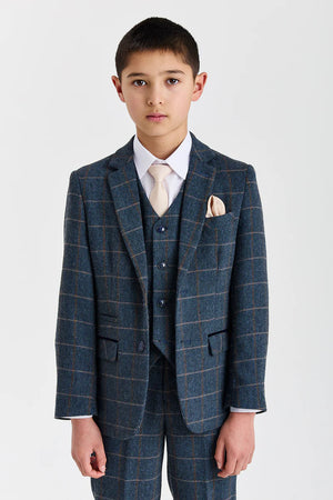 Harris - Boys Navy 3 Piece Wool Blend Tweed Suit
