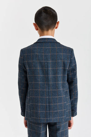 Harris - Boys Navy 3 Piece Wool Blend Tweed Suit