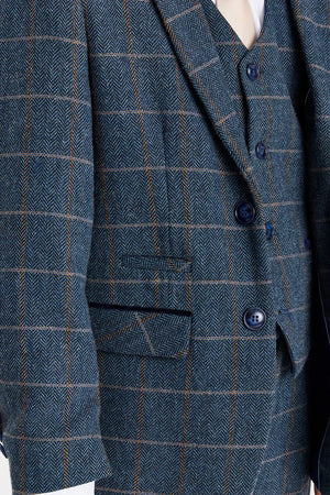 Harris - Boys Navy 3 Piece Wool Blend Tweed Suit