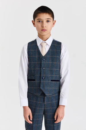 Harris - Boys Navy 3 Piece Wool Blend Tweed Suit