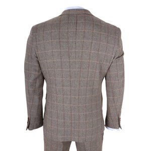 Harris - Men's Brown 3 Piece Herringbone Check Tweed Suit-TruClothing