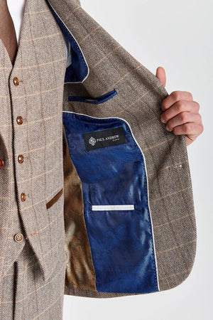 Harris - Men's Brown Tweed Herringbone Check Blazer-TruClothing
