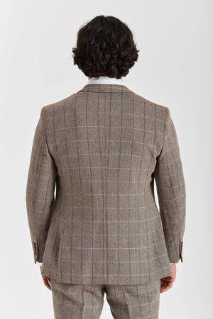 Harris - Men's Brown Tweed Herringbone Check Blazer-TruClothing