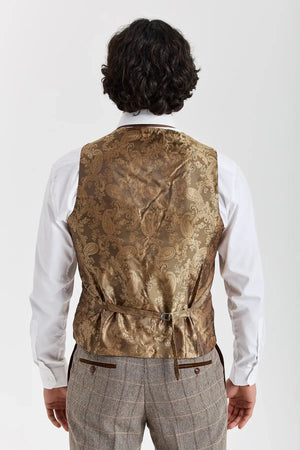 Harris - Men's Brown Tweed Herringbone Check Waistcoat-TruClothing
