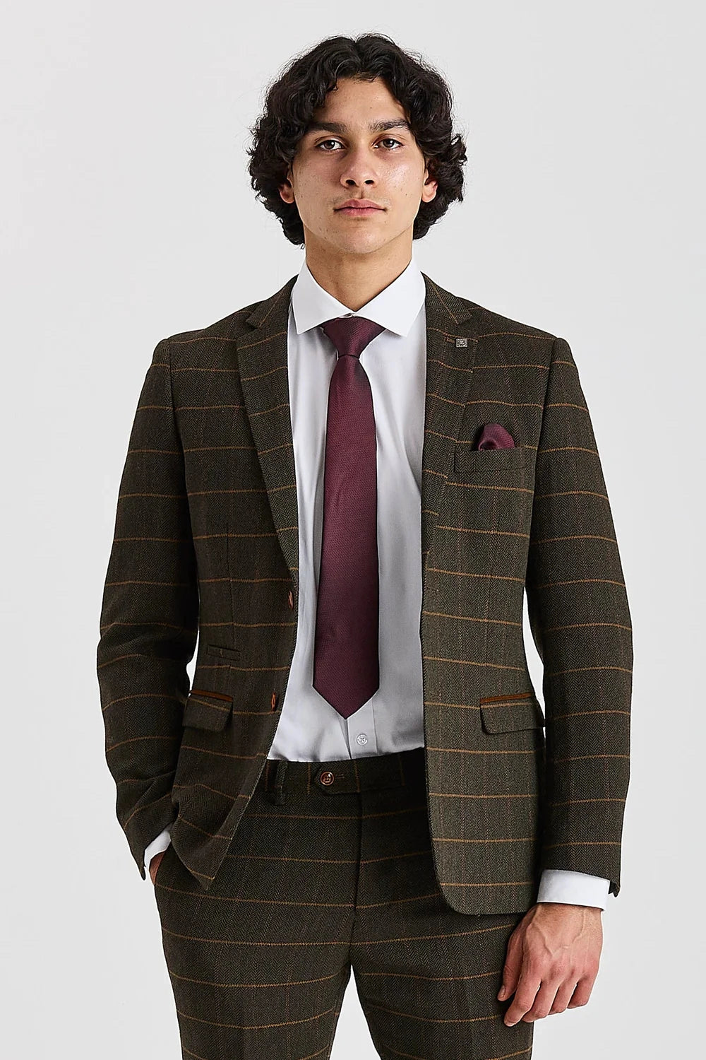 Harris - Men's Green Tweed Herringbone Check Blazer-TruClothing