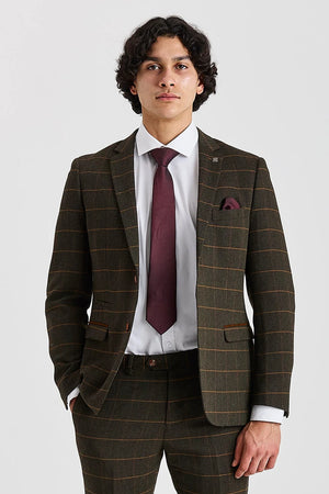 Harris - Men's Green Tweed Herringbone Check Blazer-TruClothing