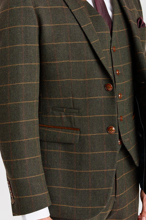 Harris - Men's Green Tweed Herringbone Check Blazer-TruClothing