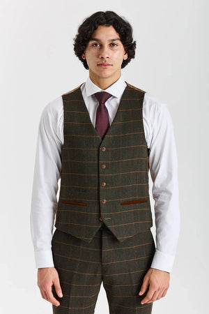 Harris - Men's Green 3 Piece Wool Blend Tweed Suit-TruClothing