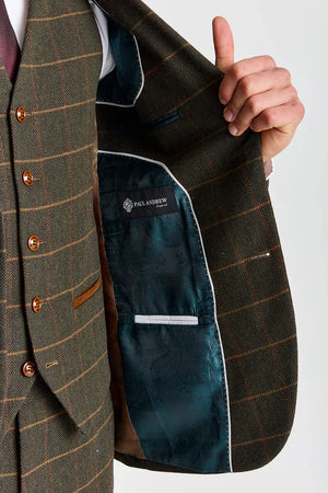 Harris - Men's Green 3 Piece Wool Blend Tweed Suit-TruClothing