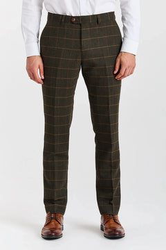 Harris - Men's Green Tweed Herringbone Check Trousers