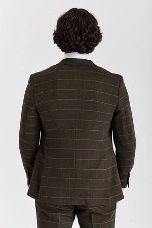 Harris - Men's Green Tweed Herringbone Check Blazer-TruClothing