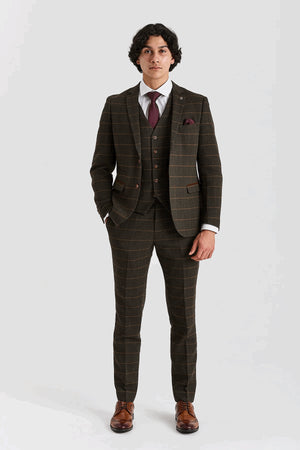 Harris - Men's Green 3 Piece Wool Blend Tweed Suit-TruClothing