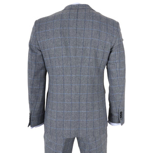 Harris - Men's Grey 3 Piece Herringbone Check Tweed Suit-TruClothing