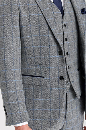 Harris - Men's Grey Tweed Herringbone Check Blazer-TruClothing