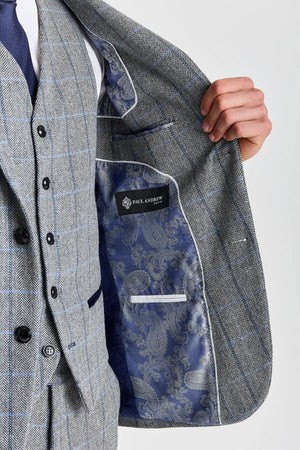 Harris - Men's Grey Tweed Herringbone Check Blazer-TruClothing