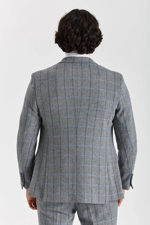 Harris - Men's Grey Tweed Herringbone Check Blazer-TruClothing