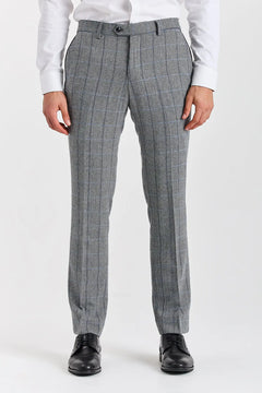 Harris - Men's Grey Tweed Herringbone Check Trousers