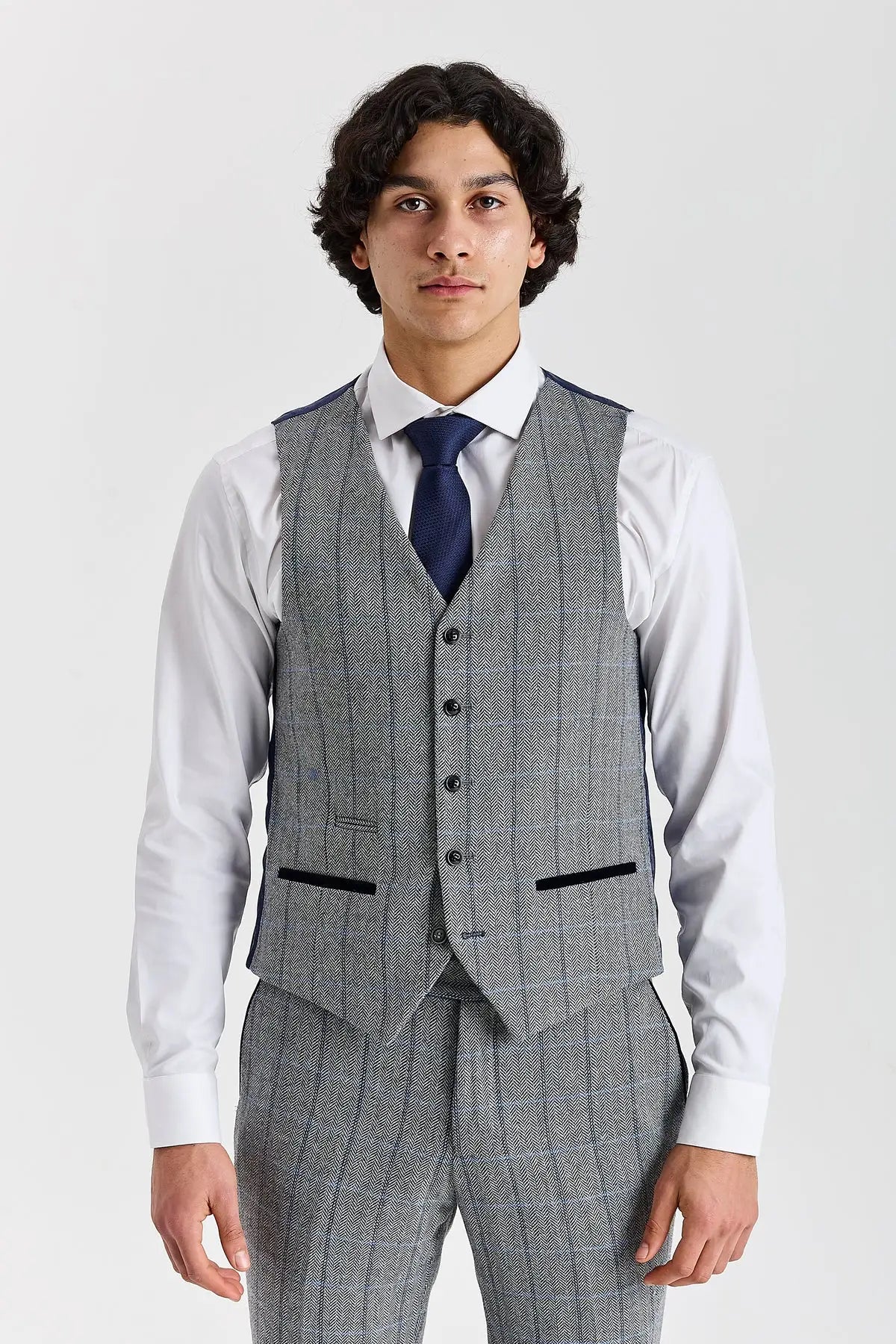 Harris - Men's Grey Tweed Herringbone Check Waistcoat-TruClothing