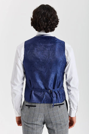 Harris - Men's Grey Tweed Herringbone Check Waistcoat-TruClothing