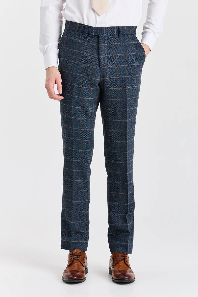 Harris - Men's Navy Tweed Wool Blend Trousers