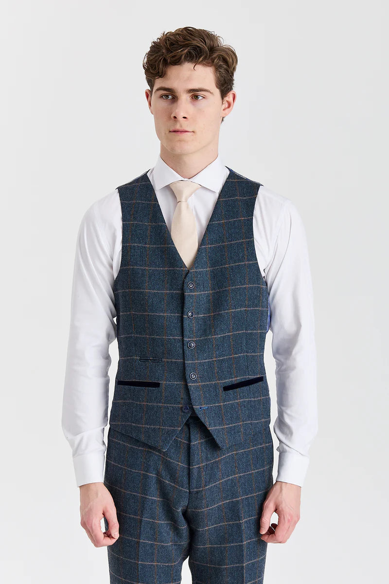 Harris - Men's Navy Tweed Wool Blend Waistcoat