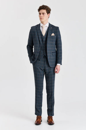 Harris - Men's Navy 3 Piece Wool Blend Tweed Suit