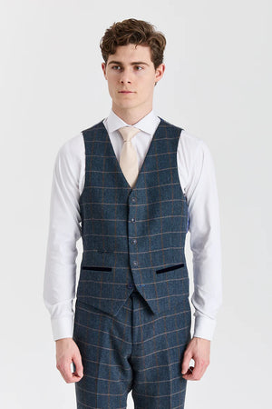 Harris - Men's Navy 3 Piece Wool Blend Tweed Suit