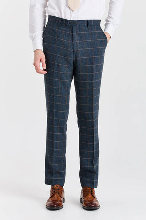 Harris - Men's Navy 3 Piece Wool Blend Tweed Suit