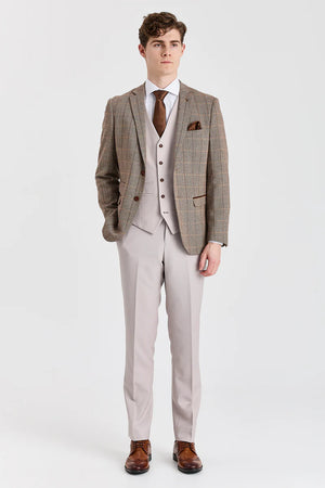Blazer en tweed Harris Brown, avec gilet et pantalon Mayfair Stone