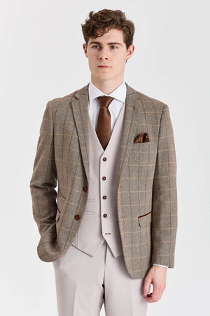 Blazer en tweed Harris Brown, avec gilet et pantalon Mayfair Stone