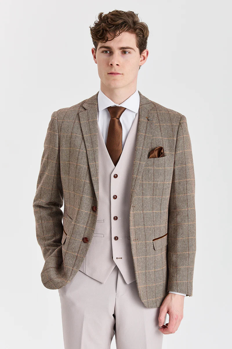 Harris Brown Tweed Blazer with Mayfair Stone Waistcoat and Trousers