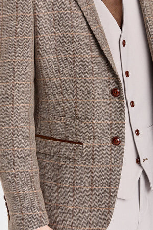 Blazer en tweed Harris Brown, avec gilet et pantalon Mayfair Stone